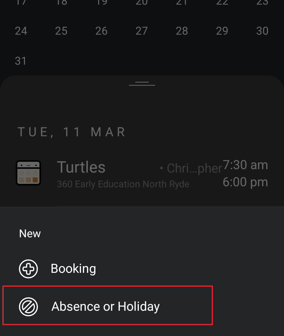 Absence or Holiday option